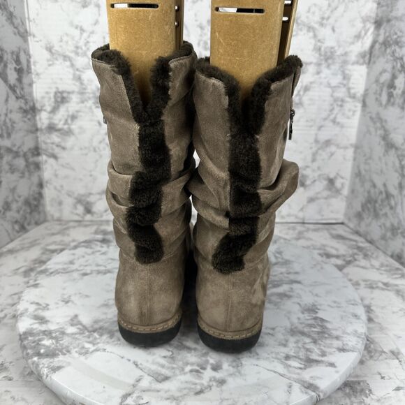 Stuart Weitzman Womans Fur Lined Slouch Mid Calf Boots Size 10 Taupe Brown Suede - Picture 5 of 10